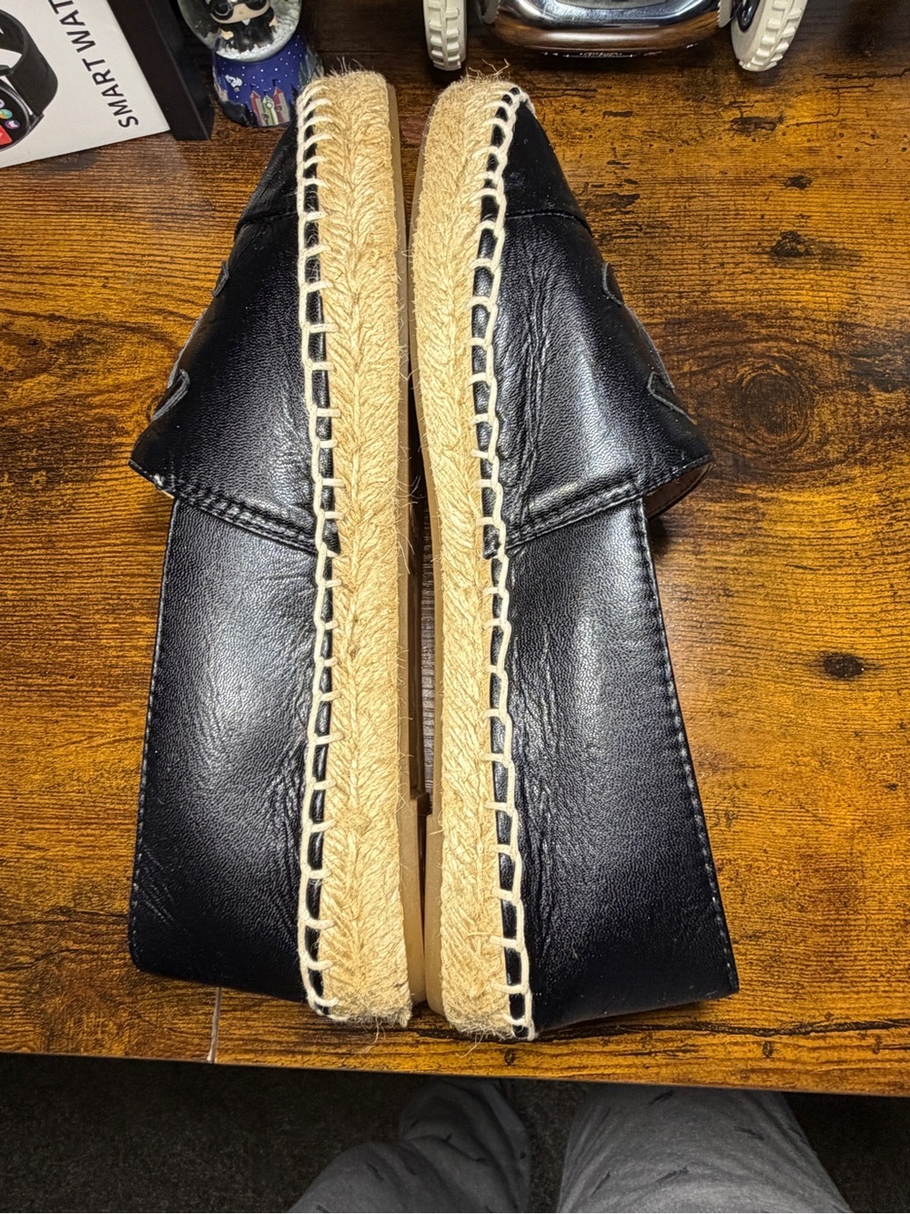 CHANEL Black Leather Espadrille Slip-On Loafers - Picture 10 of 13